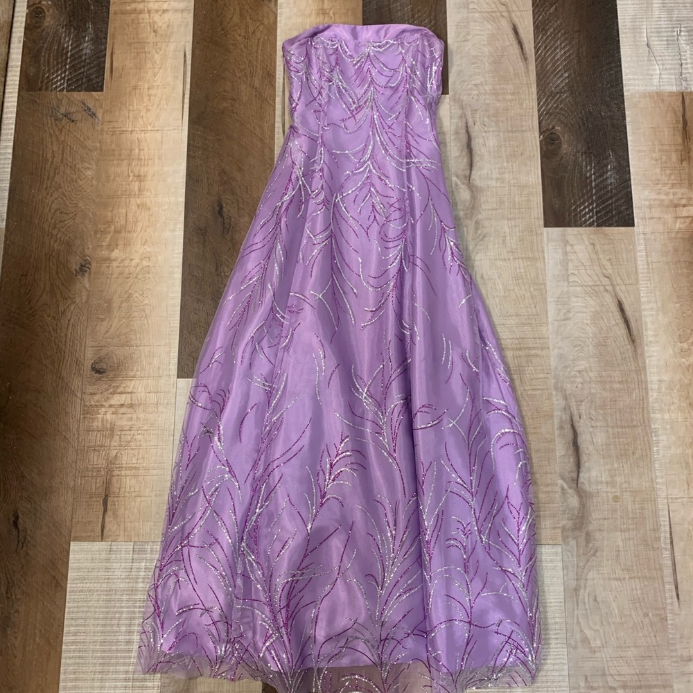 Purple prom dress with glitter accent